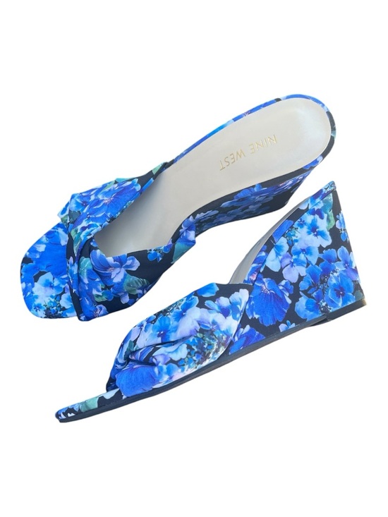 Nine West Shoes - Nine West Floral Blue Wedge Sandals - Elegant Slip-On Heels